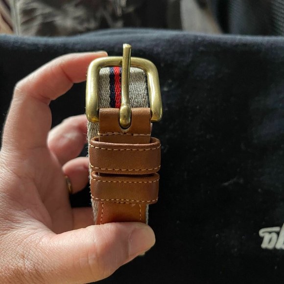 Vintage COACH Wool Leather Belt Brass Buckle Blue Red Stripe Size 38 Unisex 8904 - Picture 4 of 4